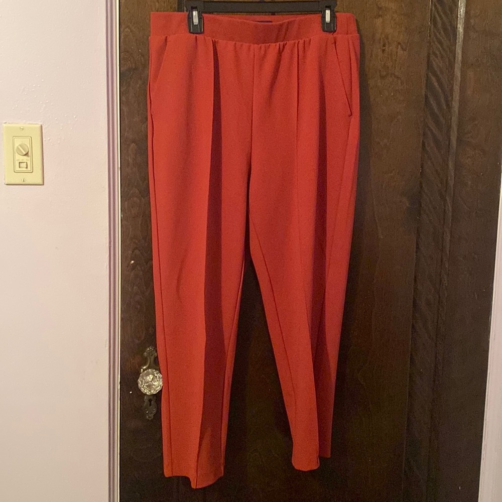LOFT Petite Pintucked Fluid Taper Pants 
Size: L Petite
Color: Bright Brick